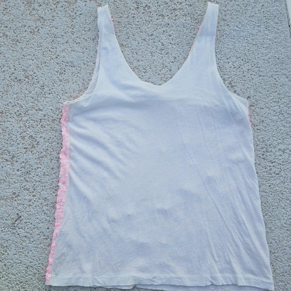 J. Crew Women's Sleeveless V Neck Pink Sequin Cotton Tank Top Size medium